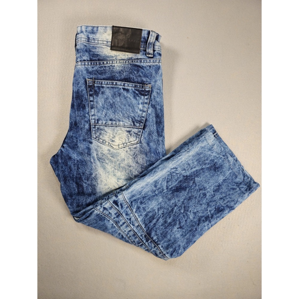 Marc Ecko Cut & Sew Jeans Mens 34 Acid Wash Moto SHORTENED 24" Inseam